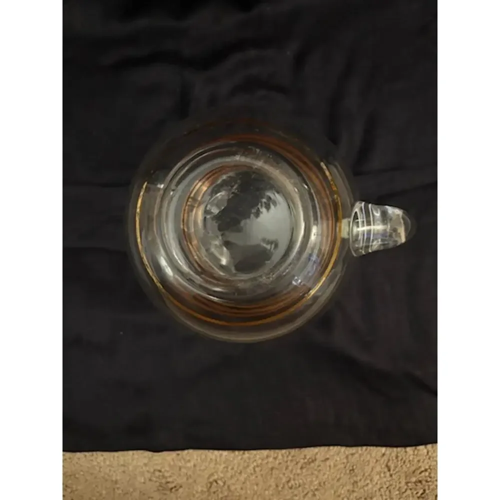 Art Deco Vintage Glass Pitcher with Gold Stripes Sovereign Pattern Round Barware